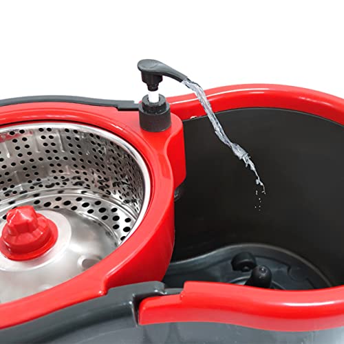 Mop Giratório Pró com Centrífuga em Inox alta performance Vermelho e Cinza - Powermaid