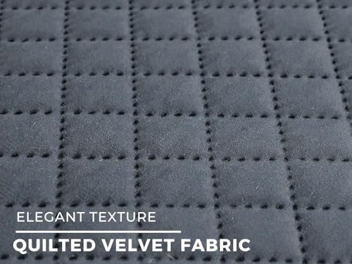 Image of L Shape 7 Seater Velvet Sectional Sofa Cover, Quilted with Fringe Detail, L-Shaped Couch Protector-Pack of 14 (Dark Grey)