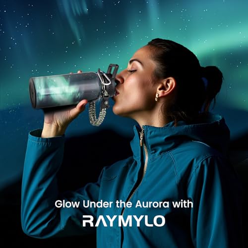Image of RAYMYLO Insulated Water Bottle 32 oz, Triple Wall Vacuum Stainless Steel (Cold for 24Hrs, Hot for 12Hrs), Leak Proof & Non-BPA, Modern Water Flask Jug with Paracord Handle & Straw Spout Lids