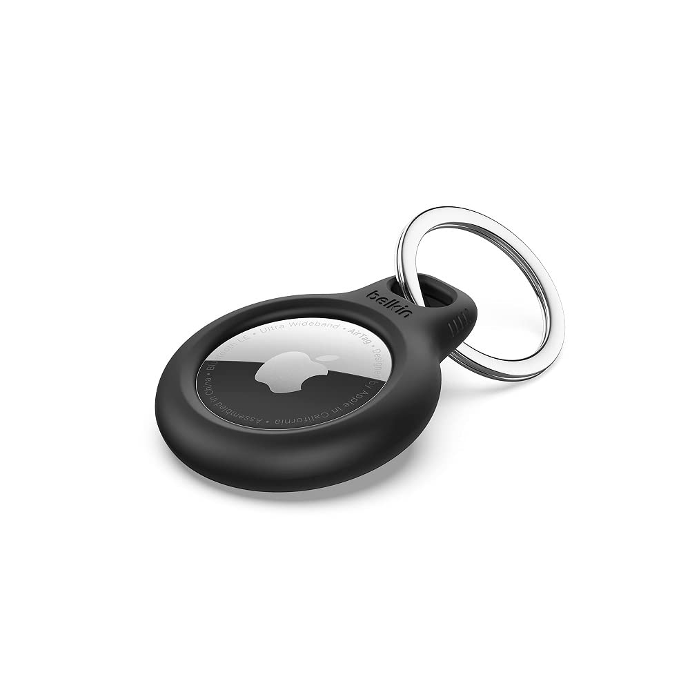 Belkin Apple AirTag Secure Holder with Key Ring - Durable Scratch Resistant Case With Open Face & Raised Edges - Protective AirTag Keychain Accessory For Keys, Pets, Luggage & More - Black