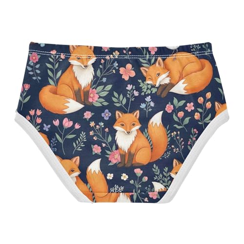 Cotton Toddler Girls Underwear Cute Orange Foxes Colorful Floral Little Girl Panties Fun Print Briefs Undies Kids 2t2