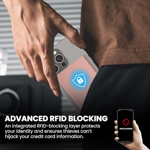 Image of CODE 118 Wallet for Men - Slim Minimalist Aluminum Magnetic Card Holder - RFID Blocking Front Pocket Mag Safe Wallet with Strong Magnet Attachment (Rose Gold)