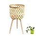 Taborety do roślin Kryty,Ręcznie robione stojaki na rośliny Kryty stojak z koszem | Stabilny tkany bambusowy stojak na rośliny Podniesiony stołek do doniczki do nowoczesnego rustykalnego wystroju Eueu