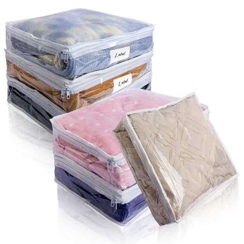 Heonay Clear Zippered Storage Bags Plastic Sweater Storage Bags with Zipper 6 Packs Clothing Organizer for Blankets Linen Sweater Bed Sheet Quilt Clothes Pillow (15.7 x 13.8 x 3.9 Inch)