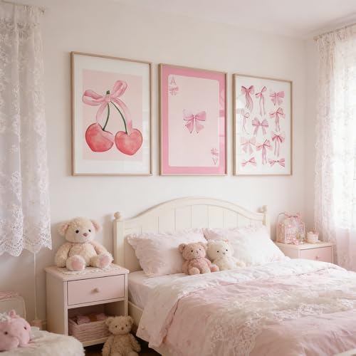 3 Affiche Noeud Rose 30x40cm Poster Nouds Mural Chambre Bebe Fille Tableau Decoration Murale Chambre Enfant Toile Deco Murale Fille Affiche Rose Chambre Cadeau...