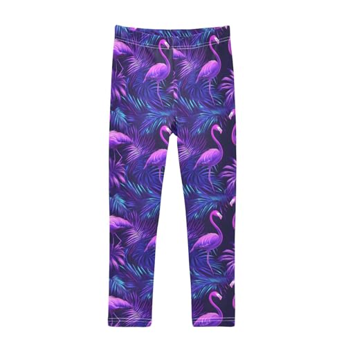 ALAZA Girls' Leggings Children's Yoga Pants Skinny Printed Dance Flamingo Purple Comfortable 4T