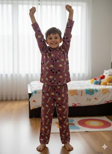 Image of TONY & JONY Summer Casual Wear Self Design Cartoons Printed Full Sleeve 100% Pure Cotton Kid's Top Bottom Set /Night Suit