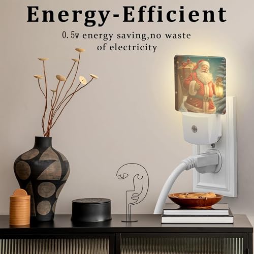 Image of Christmas Santa Claus with Gifts Night Light for Kids,Kind Smile Santa Claus Night Light Plug in with Dusk to Dawn Sensor,0.5w Energy Saving Nightlight for Hallway Stairway Kitchen Bedroom