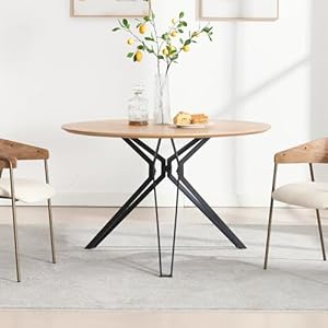 DUOMAY 47'' Round Dining Table for 4-6 Person, Mid-Century Modern Solid Wood Dining Room Table, Dinner Table with Intersecting Pedestal Metal Base for Kitchen, Office, Living Room, Natural DUOMAY 47 Round Dining Table for 4 6 Person Mid Century Modern Solid Wood Dining Room Table Dinner Table with Intersecting Pedestal Metal Base for Kitchen Office Living Room Natural