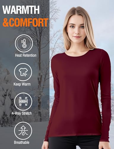 Image of Women's Long Sleeve Thermal Underwear Lightweight Compression Baselayer Shirt Women Clothing Premium Comfort Winter Tops