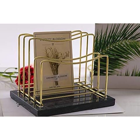 Real Marble File Holder - Marble Desk Accessories - Modern Marble Mail Organizer - Gold Mail Holder & Letter Tray (Black + Gold) Cover