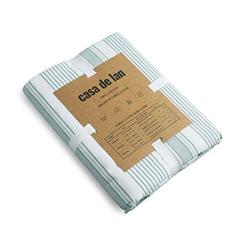 Casa De Lan Dobby Stripe Tablecloth. 100% Cotton Ring Spun Mitered Stitched Cotton Tablecloth in Size (60x84 inches). Rectangle/Oblong. Color : Olive-Green