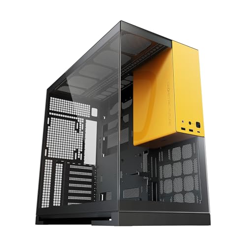 Image of Geometric Future M5 Tempered Glass Mid Tower, E-ATX /ATX Gaming Case, 1.2mm Steel, Type C, Toolless Panels, Support 420 /360 Radiator, Dual-Chamber, Black /Yellow, GEO-M5-BY