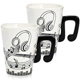 ZAVOOS 2 Pack Music Mug, 13 Oz Ceramic Gift Musical Mug for Music Lovers Teachers, Unique Novelty Coffee Cup with Musical Notes Handle for Women, Men, Musician