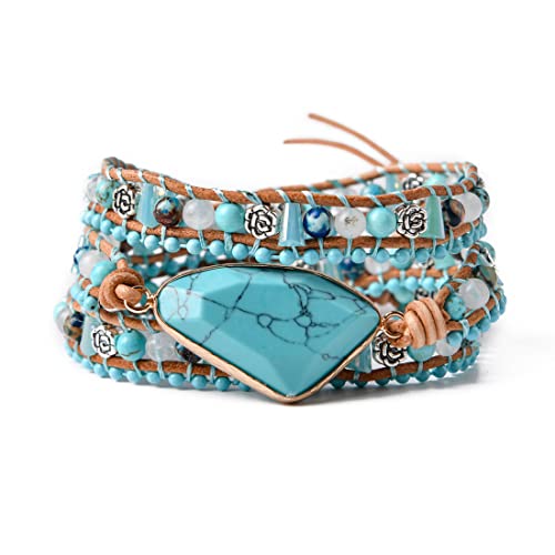 Image of YGLINE Boho Handmade Wrap Leather Tube Crystal Stone Bracelet for Women