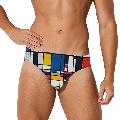 Mondrian Style Pattern Men's Swim Briefs Low Waist Bikini Swimsuit Underwear Beach Swimwear