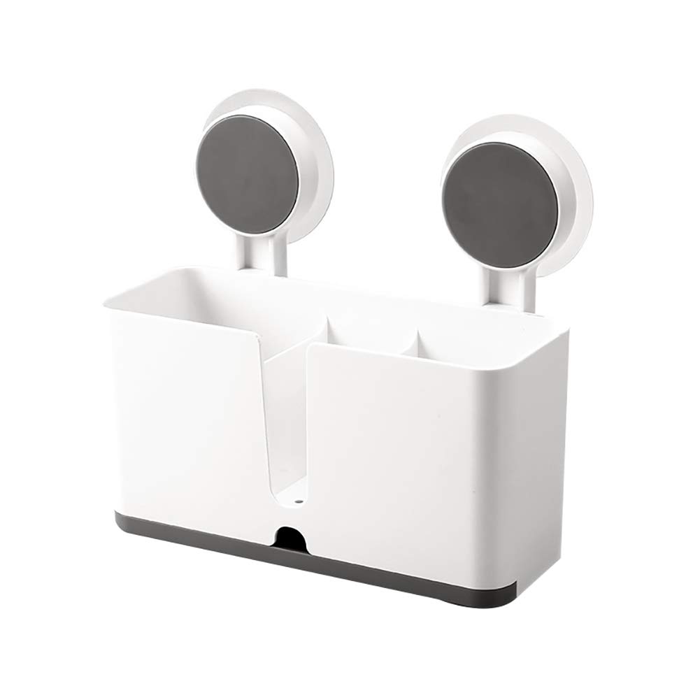 FIYSON Suction Cup Dish Drainer Multifunctional Plastic Sink Organizer, Wall Mounted Toothbrush Razor Organizer No Drilling, Kitchen Drainer Rack Crockery Basket for Brush, Scraper, Chopsticks