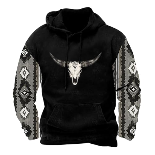 Aztec Cowboy Pullover Tops for Men Western Native Tribal Print Long Sleeve Sweatshirts Country Lazy Style Hoodie