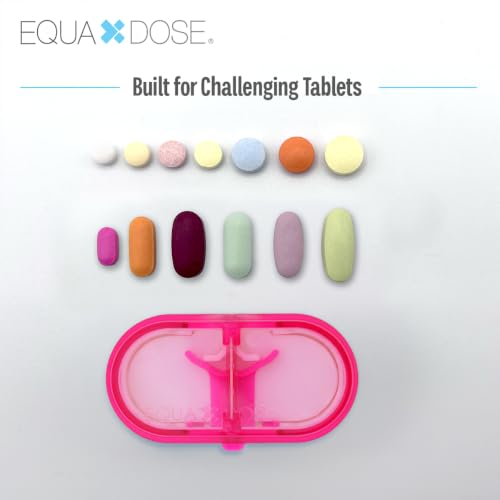 Image of EQUADOSE Precision Pill Splitter with Centering Guide, Dual Stainless-Steel Blades for Small & Large Tablets, Accurate Halves & Quarters for Medication, Vitamins and Pet Pills, Pink