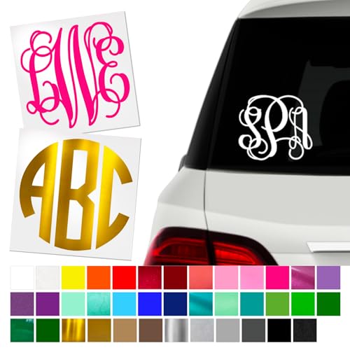 Custom Initial Monogram Vinyl Car Decals, Window Stickers, Choice of Size, Colors, Style