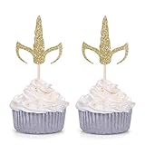 Set of 24 Gold Glitter Unicorn Horn and Ears Cupcake Toppers Baby Shower Kid's Birthday Party...