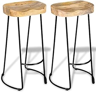 vidaXL 2x Solid Mango Wood Gavin Bar Stools Home Kitchen Dining Room Chair