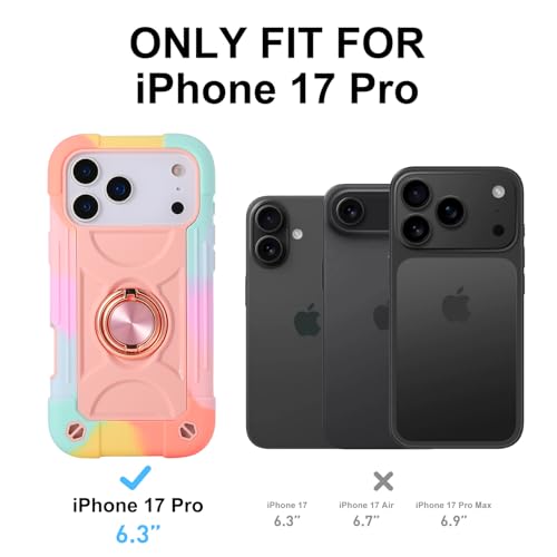 Image of MARKILL Compatible with iPhone with Built-in 360Rotating Ring Stand, Military Grade Drop Protection Full Body Rugged Heavy Duty Case Durable Cover (Rainbow Pink, iPhone 17 Pro)
