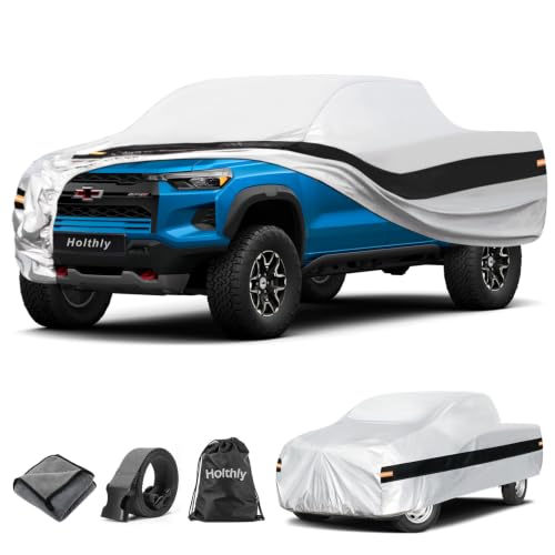 Image of 10 Layers Truck Cover Waterproof All Weather Custom Fit Chevrolet Colorado(2003-2026) Extended /Crew Cab Short Bed, Outdoor Full Exterior Pickup Car Cover Sun Rain Snow Ice Protection. Sliver