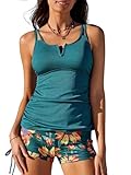 Summer Mae Tankini Swimsuits for Women Bathing Suits Top Ruched Two Piece Tummy Control Round Neck with V-Wire Swim Suits Sunflower L