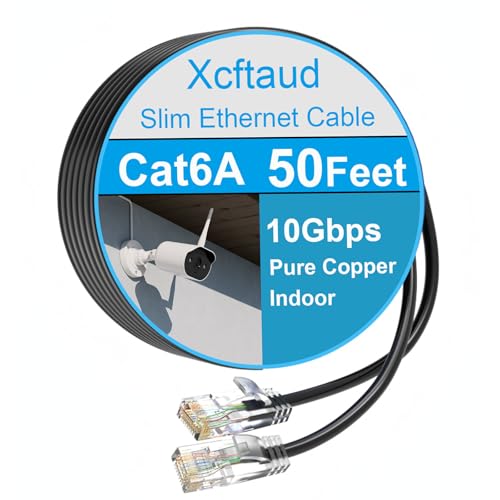 Image of Cat 6 Patch Cable 50 feet, Slim Cat6a Ethernet Cable 10Gbps 550Mhz, UTP Pure Copper Ethernet Cable Cat6, Flexible Thin Cat6a Patch Cable for Network Devices Setup, Black
