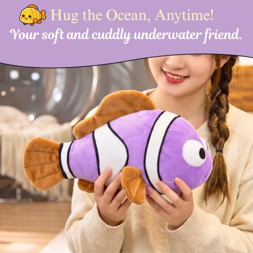 Image of Tickles Cute Big Eyes Fish Soft Stuffed Plush Animal Toy for Kids Boys & Girls Birthday Gift (Size: 25 cm Color: Purple)