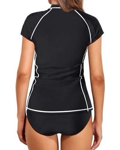 Holipick 2 Piece Short Sleeve Rash Guard Women Zip Up Swimsuits SPF Swim Shirts with Built in Bra3