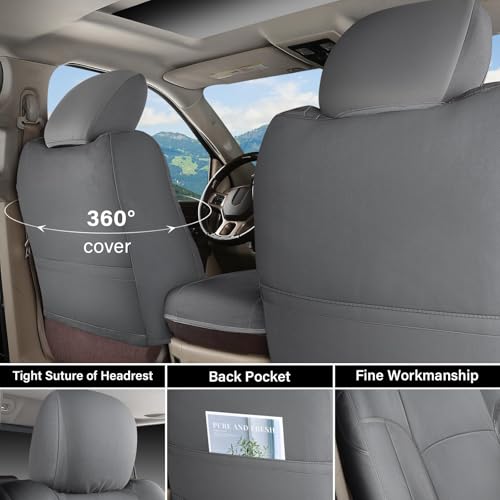 Image of Coverado Chevy Silverado Waterproof Canvas Seat Covers Full Set, Fit for Silverado GMC Sierra 2007-2013 & 2019-2026 1500, 2020-2026 2500HD 3500HD Crew Double Extended Cab(Flat Front&Flat Rear, Gray)