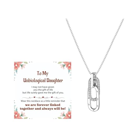 DIOWUS Unbiological Daughter Necklace For Women Adjustable Interlocking Circle Mother Daughter Necklace Forever Linked Stepmom/Stepdad Jewelry Gifts (Silver)