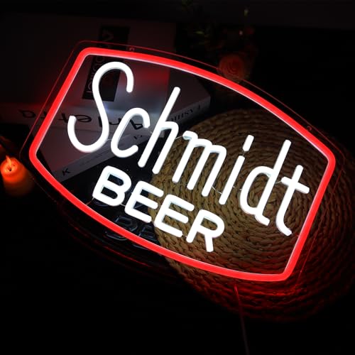 Image of Beer Neon Schmidt Sign for Wall Decor, Dimmable USB Powered Bar Neon Sign for Man Cave, Home Bar, Pub, Party, Vintage Beer Neon Wall Light for Home Decoration