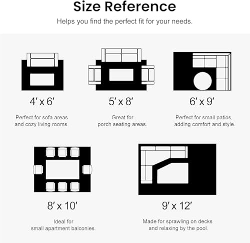 smiry Outdoor Teppich Wasserfest Balkon Camping Teppiche UV-beständig Waschbar Außenteppich Draussen Wendbarer für Terrasse, Garten, Wohnmobil - 150 x 240 cm, Grau & Weiß