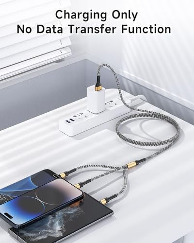 RAVIAD Multi Charger Cable, 3 in 1 Charger Cable [2M] Multiple USB Cable Nylon Braided with Micro USB Type C Lightning Cable Connector for iPhone, Android Samsung Galaxy, Huawei, Oneplus, LG-Gold