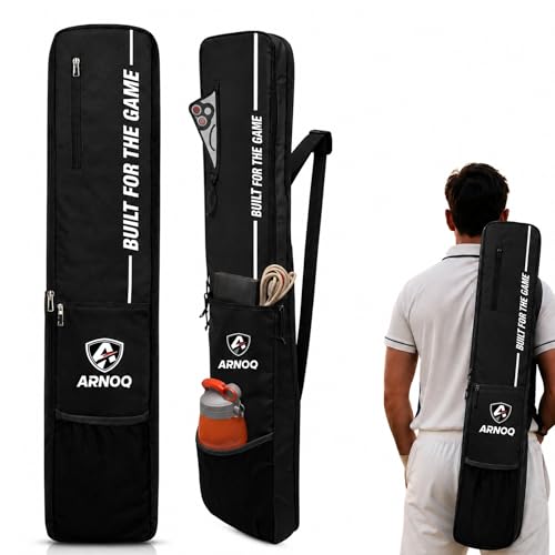 Image of Pro Cricket Bat Cover Full Size with Shoulder Strap, Water-Resistant & Lightweight, Quick Acess Pockets for Wooden & Plastic Bats (Black)