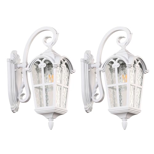 Outdoor Wall Lights for Porch, Patio, Garage - 17.1'' H White Exterior Lighting Fixtures, Waterproof & Anti-Rust Outside Wall Lantern, Vintage Outdoor Lights Wall Mount for House, 2 Pack