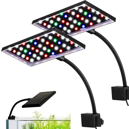 2 Pack Fish Tank Light Clip on LED Aquarium Light 12W 42 LEDs Assemble Aquarium Lamp with White Blue Red Green, 7-14 Inch for 7-22 Inch Planted Tank