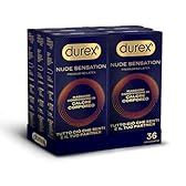 Durex Nude Sensation, Preservativi in Nitrile, Senza Lattice di Gomma Naturale, Ultra Sottili ed Extra Lubrificati, Maggiore Condivisione di Calore Corporeo, vestibilità Regular, 36 Profilattici