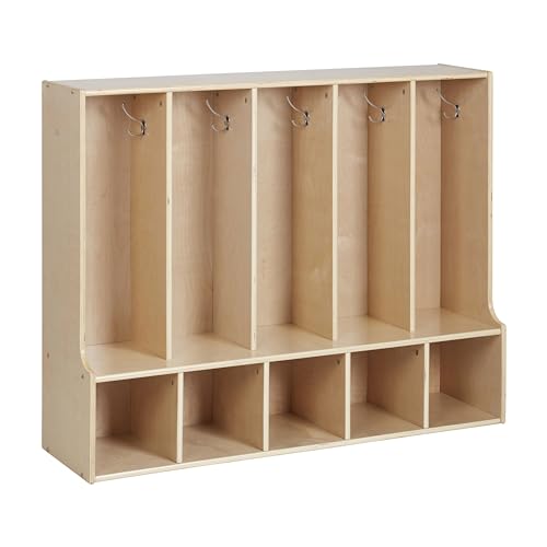 Image of ECR4Kids Streamline 5-Section Toddler Coat Locker with Bench, Classroom Furniture, Natural