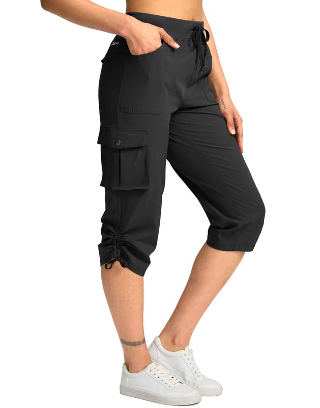 Pudolla Women's Cargo Capri Pants Lightweight Quick Dry Hiking Pants Summer Travel Casual Capris with 5 Pockets