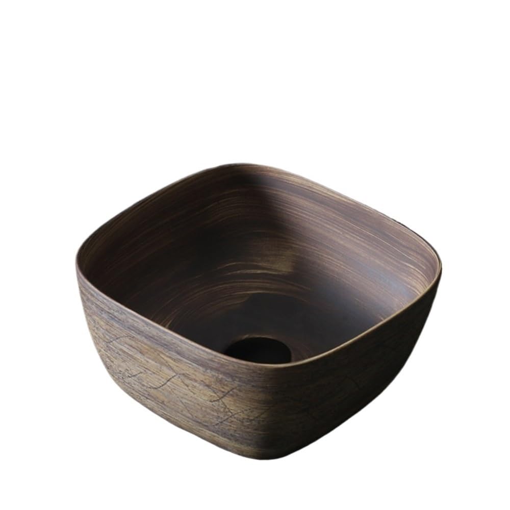 TIANQIHAO Bathroom Vessel Sink Square Retro Countertop Basinoutdoor Indoor Wash Basinpatioin Bathroom Vanity Vessel Sink