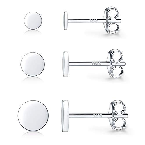 925 Sterling Silver Dot Stud Earrings | Small Simple Round Disc Stud Earrings | Tiny Flat Circle Hypoallergenic Cartilage Tragus Piercing Earrings Gifts for Women Men 2mm 3mm 4mm 5mm