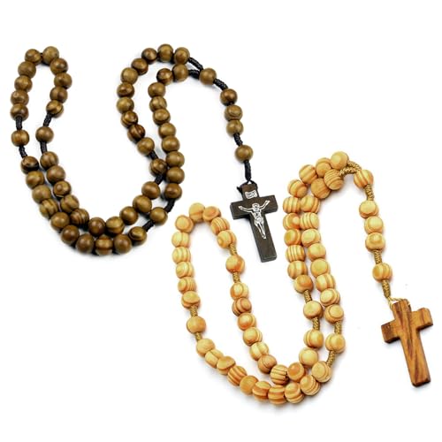 Ryaupy 2PCS Chapelet en Bois D'olivier de Jérusalem - Chapelets Catholiques Faits à la Main -...