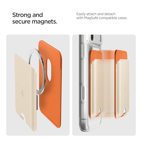 Image of Caseology by Spigen for MagSafe Wallet, Holds 2 Cards, NanoPop MagFit | For iPhone 17 /16 /15 /14 /13 /12, Pixel 10 Series, Magnetic Cases, Pixelsnap & More - Orange Beige