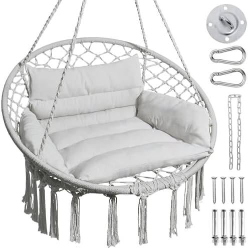 Greenstell Hammock Chair, Macrame Swing Chair with Comfy Cushion,...