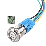 HiLetgo Latching Pushbutton Switch 16mm 5/8' 12V-24V 5A Power Angel Eye LED Light Metal Toggle Switch with Wire Socket Plug