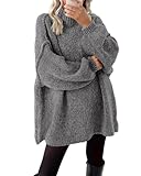 BTFBM Women's Long Pullover Sweaters 2025 Fall Winter Mock Neck Long Sleeve Thick Oversized Casual Knitted Jumper Tops(Grey, Medium)